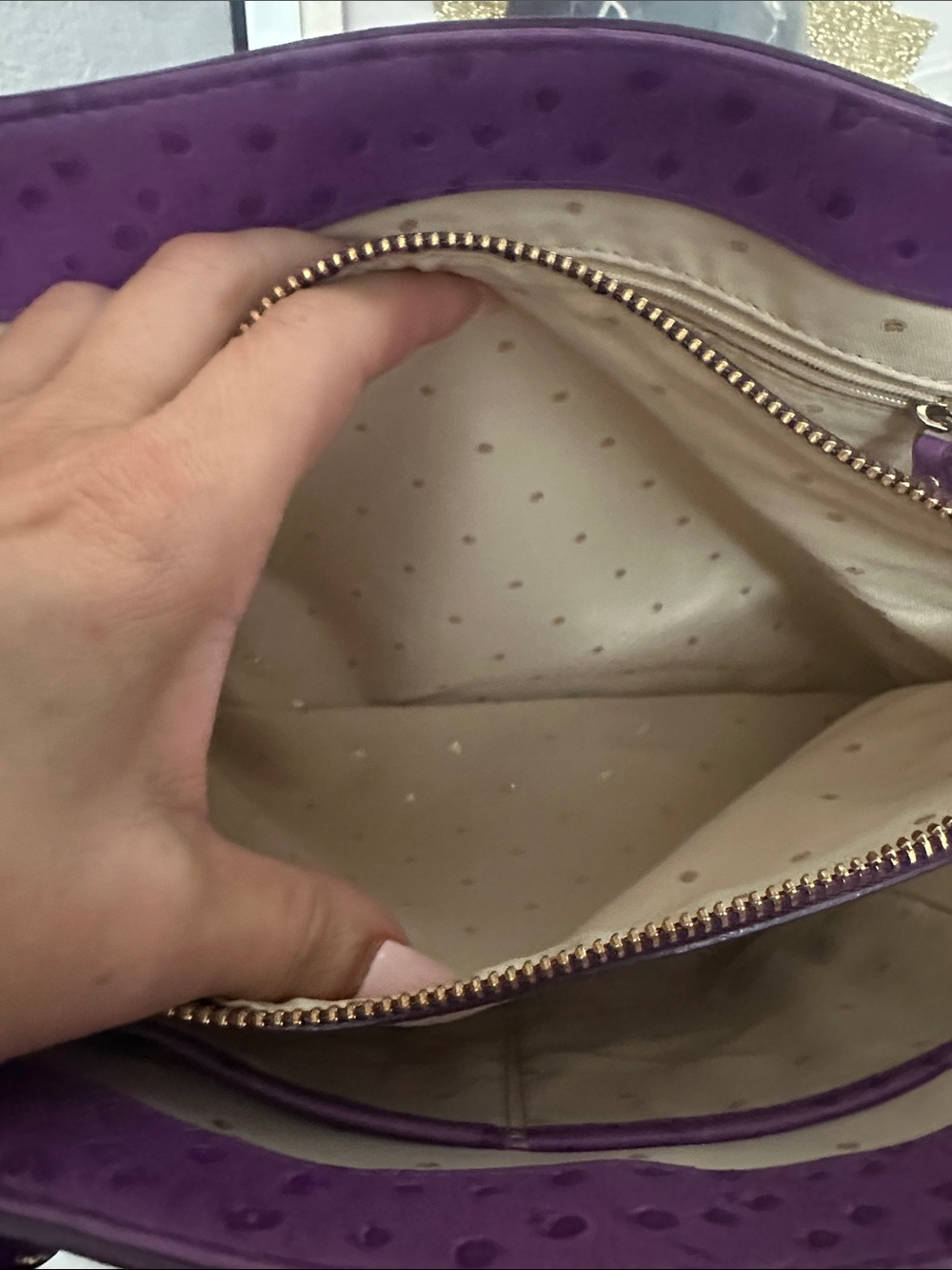 As-is Kate Spade Bristol Drive Purple Ostrich London Tote - Picture 10 of 15